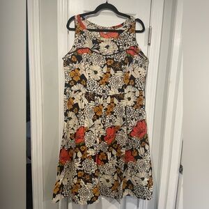 NWT Apsara Size XL Navy Blue Cream Sleeveless Side Zip Cotton Cosmos Midi Dress